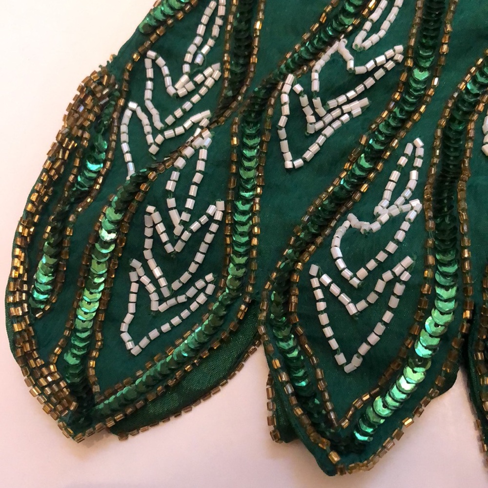 Sequin Green Beaded Short Sleeve Formal Top Elegant Green Beaded Top 80s Dynasty - Picture 7 of 16